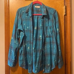 Hollister Blue Distressed Flannel